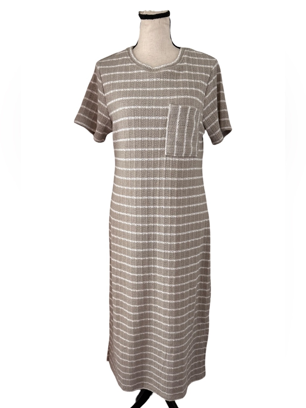 NWT Marc New York Andrew Marc Striped Knit Midi Dress Beige White Medium